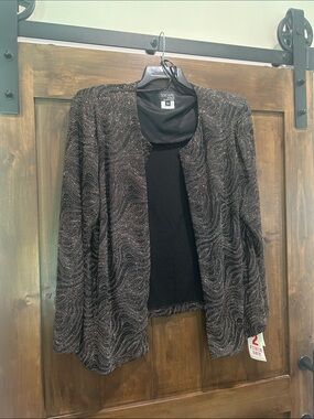 M335 NWT Xscape Women's Black Metallic Swirl Open-Front Cardigan- Size 2X